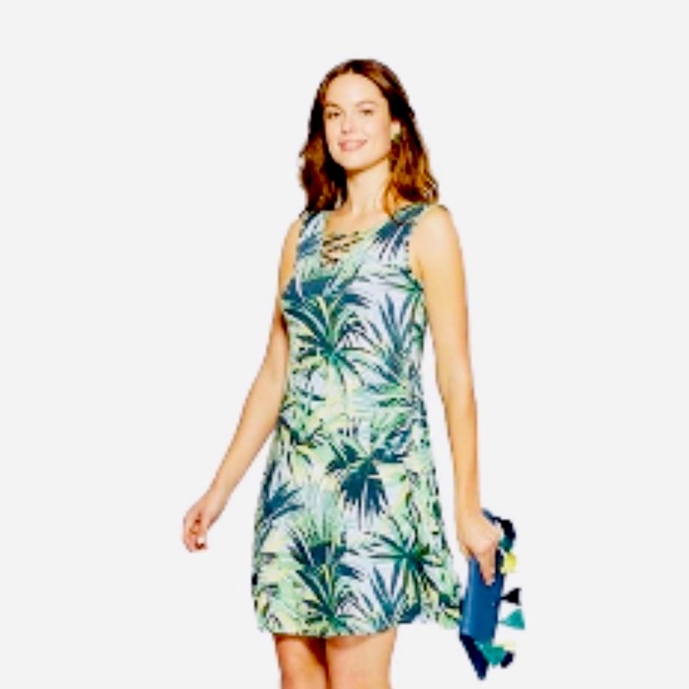 🔥2/$20 Spense Swing Dress Women Sz L Sleeveless Floral Greent - Picture 1 of 4